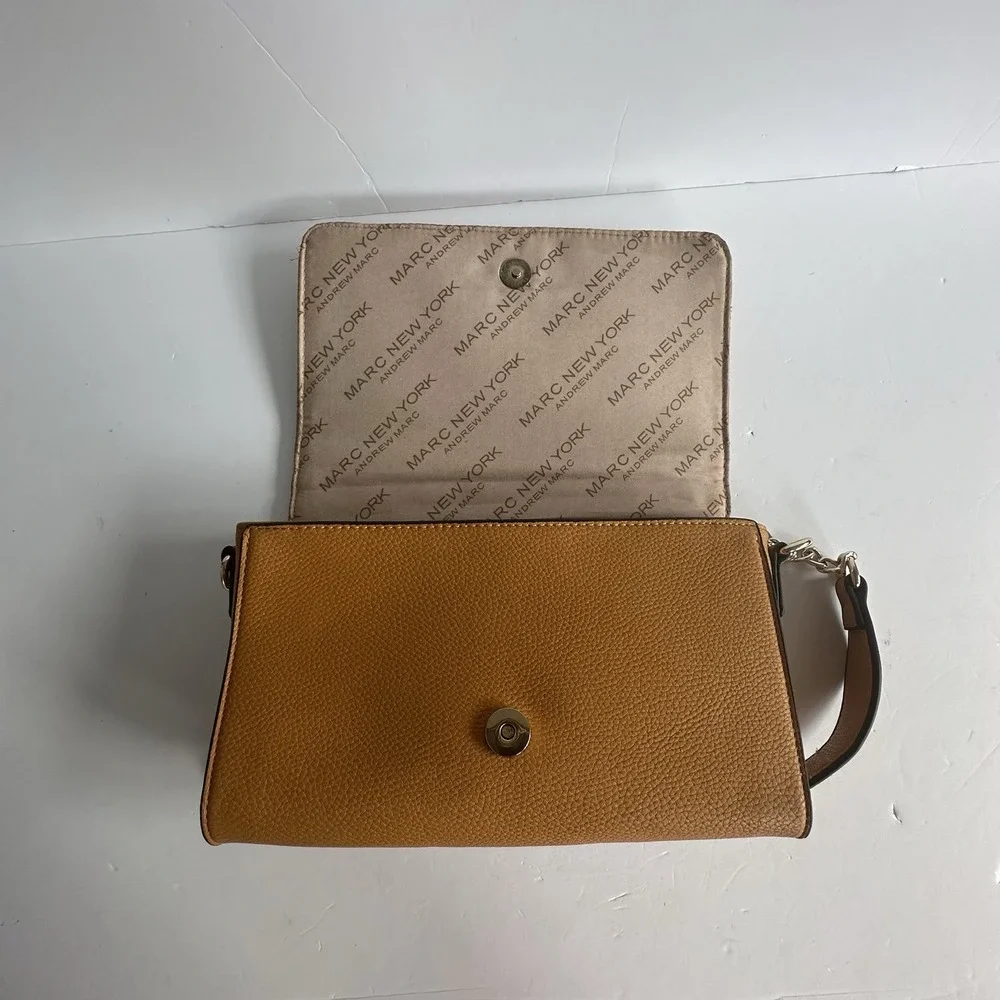 Marc NY‎ Andrew Marc Pebbled Leather Quilted Flap Purse Handbag Mustard Gold Y2K